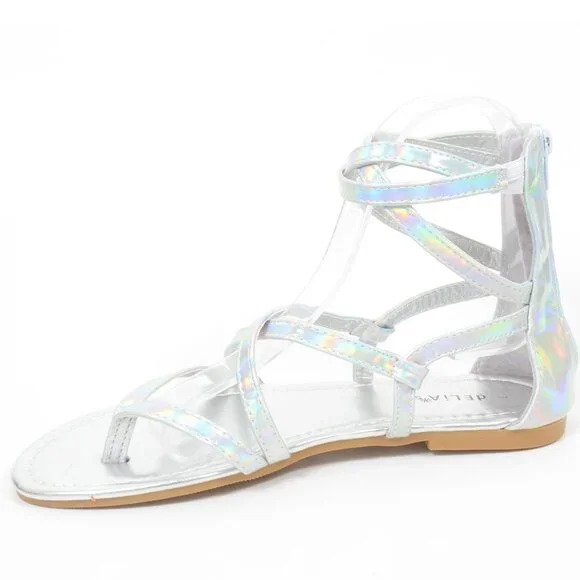 Delia's Silver Iridescent Gladiator Flat Sandals Women's Shoes 7 - Picture 3 of 4
